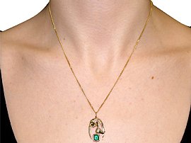 Vintage Emerald Pendant in Gold Wearing