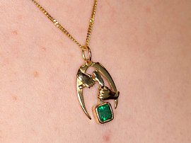 Wearing Vintage Emerald Pendant in Gold