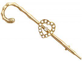 Diamond and Seed Pearl, 15ct Yellow Gold Brooch - Antique Victorian