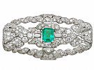 1.98 ct Emerald and 5.22 ct Diamond, Platinum Brooch - Art Deco - Antique Circa 1930