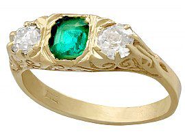 0.44ct Emerald and 0.42ct Diamond, 18ct Yellow Gold Ring - Antique Circa 1910