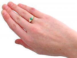 Antique Emerald and Diamond Ring Yellow Gold Wearing