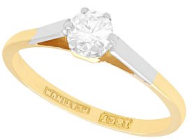 0.35ct Diamond and 18ct Yellow Gold Solitaire Ring - Vintage Circa 1950