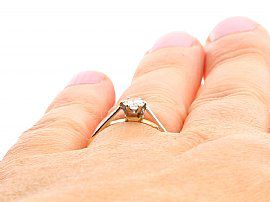 1950s Round Cut Solitaire in 18ct Yellow Gold Wearing Finger