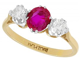 0.83 ct Ruby and 0.30 ct Diamond, 18 ct Yellow Gold Trilogy Ring - Vintage Circa 1960