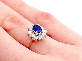 Sapphire Cluster Ring Vintage Wearing Hand