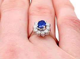 Sapphire Cluster Ring Vintage Wearing Finger