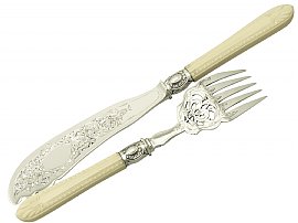 Sterling Silver and Carved Handled Fish Servers - Antique Victorian (1865)