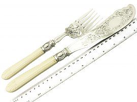 Sterling Silver and Carved Handled Fish Servers - Antique Victorian (1865)