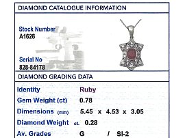 Ruby and Diamond Pendant 18k White Gold Grading