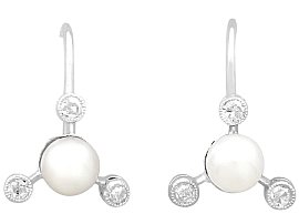 0.18ct Diamond and Pearl, 9ct White Gold Earrings - Vintage Circa 1950