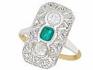 0.37 ct Emerald & 0.78 ct Diamond, 14 ct Yellow Gold Ring - Art Deco - Antique