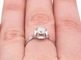 wearing a 1920s White Gold Diamond Engagement Ring