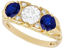 1.32ct Sapphire and 0.81ct Diamond, 15ct Yellow Gold Dress Ring - Antique and Vintage