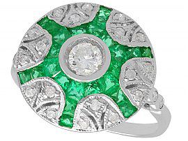 0.70 ct Emerald and 0.63 ct Diamond, 18 ct White Gold Dress Ring - Contemporary Circa 2000