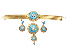 1.82ct Diamond and Turquoise, 18ct Yellow Gold Jewellery Set - Antique Early Victorian