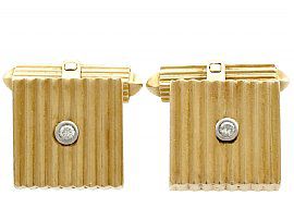 Diamond and 18 ct Yellow Gold Cufflinks - Art Deco Style - Vintage German Circa 1960