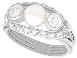 Pearl and 0.78ct Diamond, 14ct White Gold Dress Ring - Antique Circa 1920