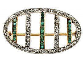 Antique Emerald and Diamond Brooch in Gold