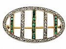 0.22 ct Emerald and 0.39 ct Diamond, 18 ct Yellow Gold Brooch - Antique Circa 1910