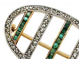 Antique Emerald Diamond Brooch in Gold
