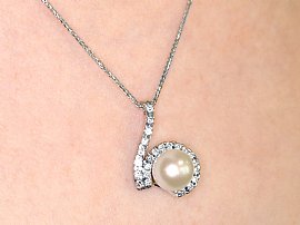 Pearl and Diamond Earring and Necklace Set Wearing