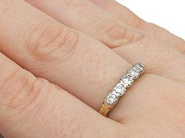 1920s Five Stone Diamond Ring Wearing Hand