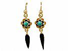 Turquoise and Enamel, 18 ct Yellow Gold Earrings - Antique Circa 1890