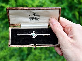 Antique Diamond and Emerald Bar Brooch