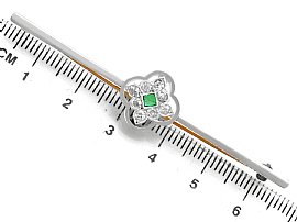 Antique Diamond and Emerald Bar Brooch Ruler