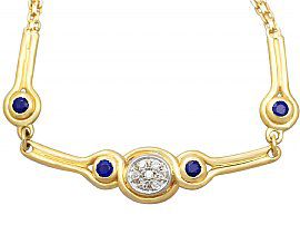 0.15ct Diamond and 0.10ct Sapphire, 18ct Yellow Gold Necklace - Contemporary Circa 2000