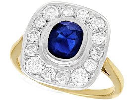 1.02ct Sapphire and 1.13ct Diamond, 18ct Yellow Gold Dress Ring - Vintage French