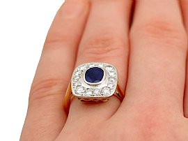 wearing vintage sapphire cluster ring for sale