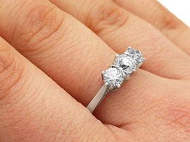 platinum three stone diamond ring wearing 
