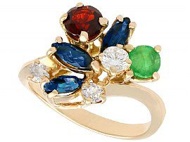 0.87 ct Multi-Gemstone and 0.28 ct  Diamond, 18 ct Yellow Gold Ring - Antique and Vintage