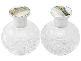 Glass, Sterling Silver and Enamel Scent Bottles - Antique George V; A2375