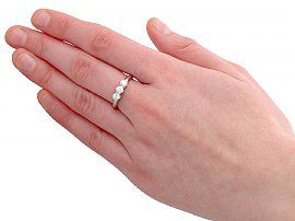 18 ct White Gold Diamond Trilogy Ring Wearing
