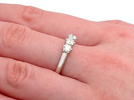 18 ct White Gold Diamond Trilogy Ring Wearing