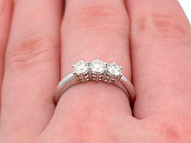 18 ct White Gold Diamond Trilogy Ring Wearing Finger