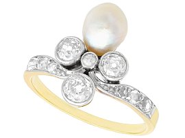 1.02ct Diamond and Pearl, 14ct Yellow Gold Dress Ring - Antique Circa 1910