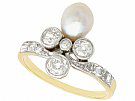 1.02 ct Diamond and Pearl, 14 ct Yellow Gold Dress Ring - Antique Circa 1910