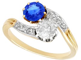 0.45ct Sapphire and 0.52ct Diamond, 14ct Yellow Gold Twist Ring - Antique Circa 1910