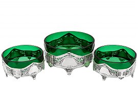 German Silver and Green Glass Centrepiece Dishes - Art Nouveau Style - Antique Circa 1910