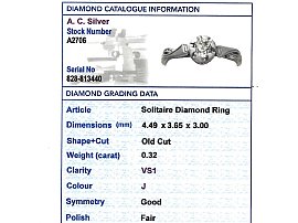 1930s Diamond Engagement Ring Grading Card