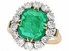 1.74ct Emerald and 0.80ct Diamond, 18ct Yellow Gold Cluster Ring - Vintage Circa 1950