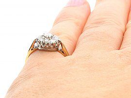 1950s Gold and Diamond Cluster Ring Wearing Finger