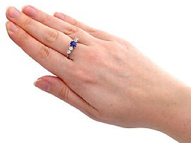 Sapphire and Diamond Ring in White Gold Wearing