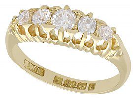 0.78ct Diamond and 18ct Yellow Gold Five Stone Ring - Antique 1903