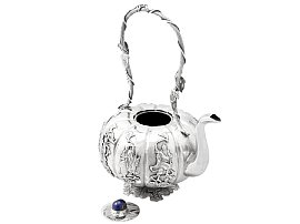 antique silver teapot open