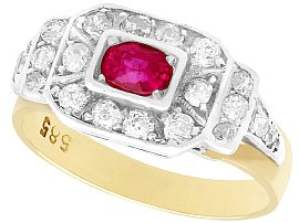 0.60ct Ruby and 0.59ct Diamond, 14ct Yellow Gold Dress Ring - Antique Circa 1930